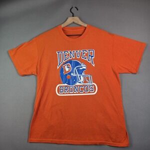 Vintage Denver Broncos Shirt Mens M Orange & Blue D Helmet Logo NFL Football Tee